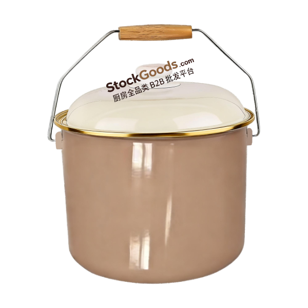 Cubo de esmalte de gama alta para arroz y leche 18/20/22 cm, borde de acero dorado, asa de madera, pomo de tapa plástico, varios colores disponibles